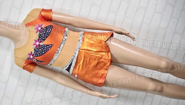 SASAKI ササキスポーツ 女子新体操競技 スカート一体型 半袖レオタード スパンコール オレンジ
